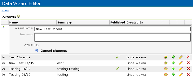 The Data Wizard edit page